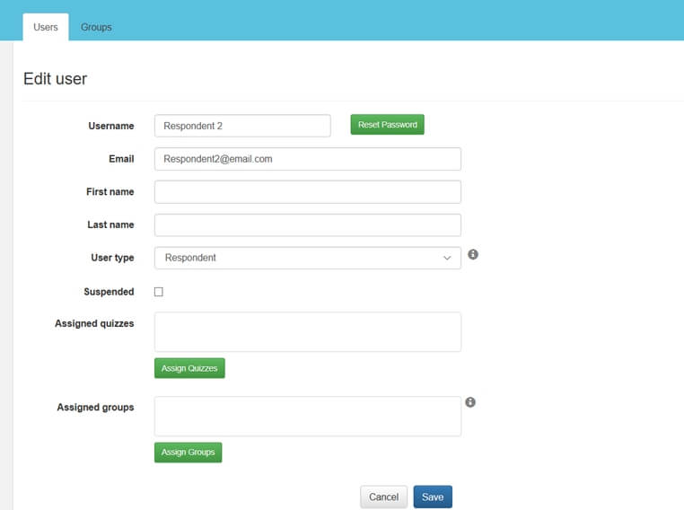 User dashboard