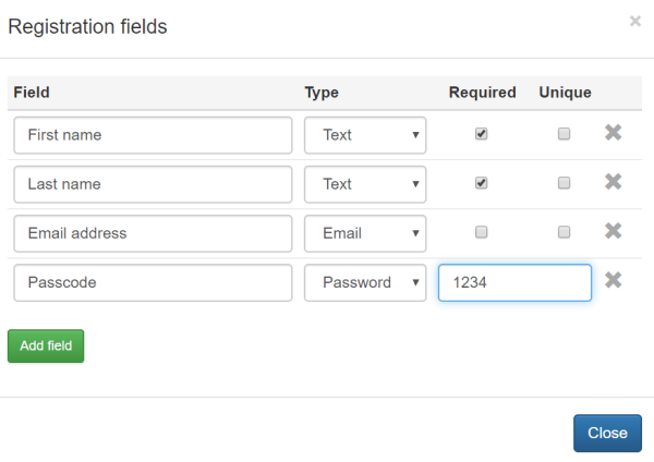 screenshot of the page to add a password