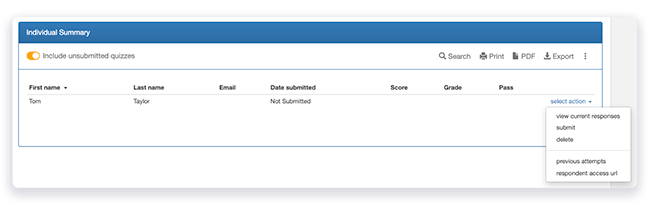 FlexiQuiz respondent access url in analyze screen