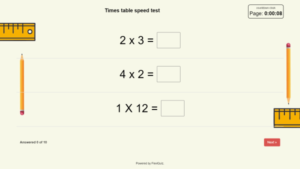 example of a times table mathematics test