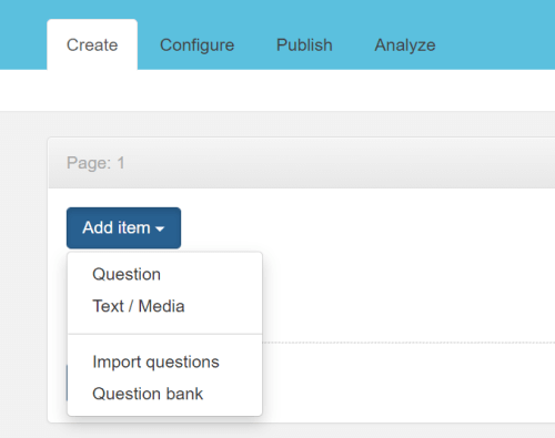 Create screen drop down menu with import questions