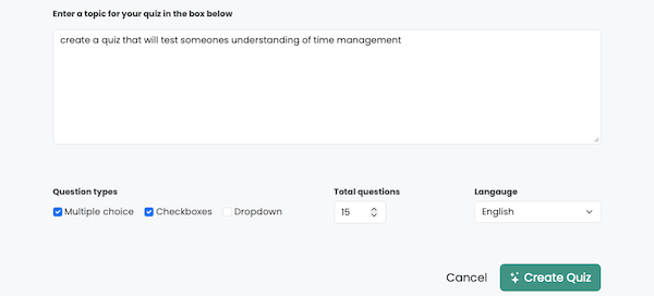 AI prompt placeholder on FlexiQuiz site