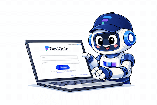 robot creating a free FlexiQuiz account to generate quiz questions using AI