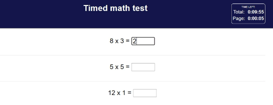 FlexiQuiz quiz with a countdown timer