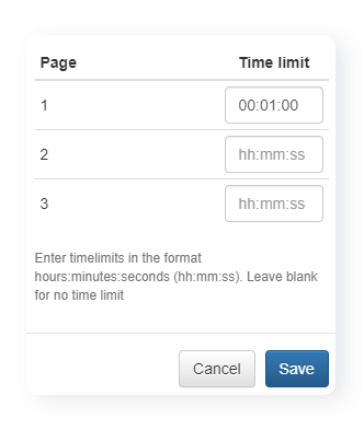 Box to add time limit to the quiz page