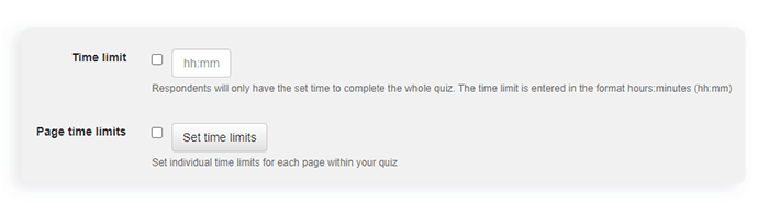 Place to add time limit to the whole quiz