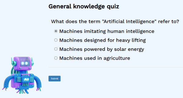 AI multiple choice quiz with background image