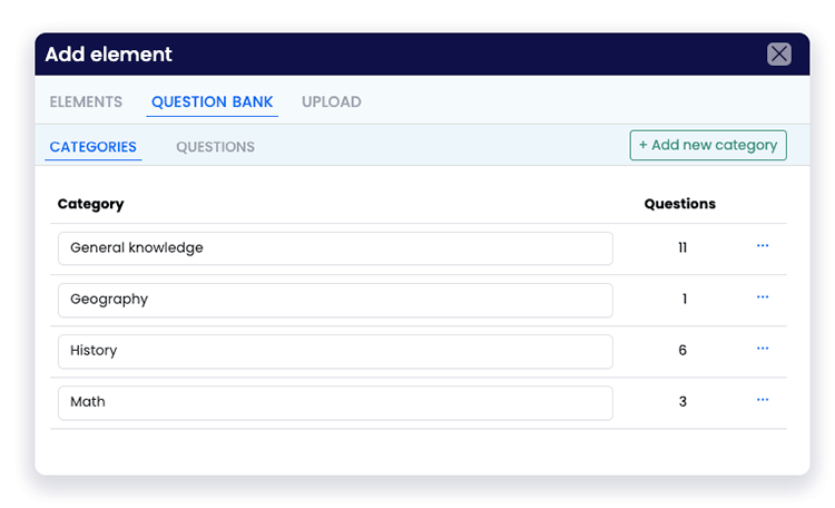 flexiQuiz add element question bank tab