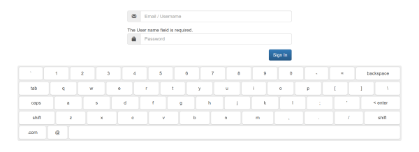 FlexiQuiz log in screen with virtual keyboard