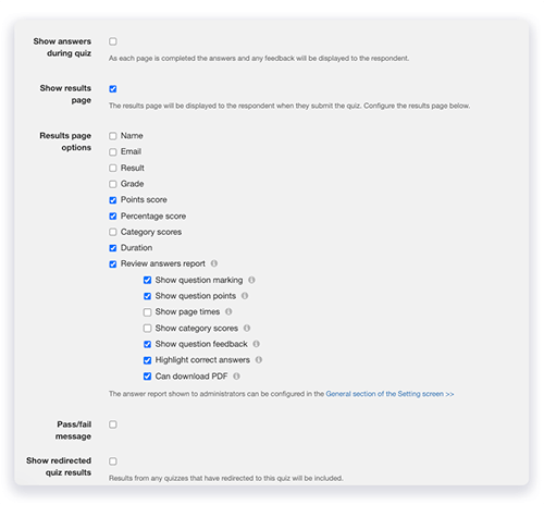 show results page on configure tab
