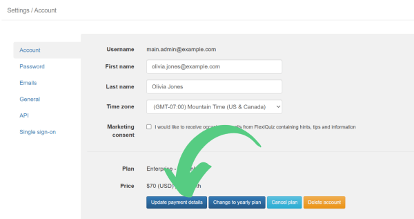 button to change payment details