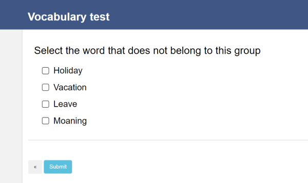Example of a multiple choice question