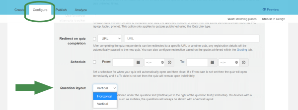 where to change quiz page alignment