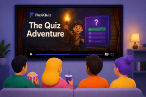 people taking part in Flexi Quiz movie triva quiz on big screen