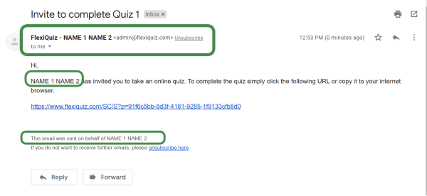 email notification with the quiz makers name