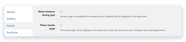 results page on configure screen for FlexiQuiz