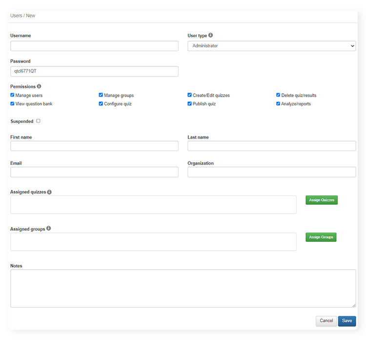 screen to complete profile for new Admin to make quizzes