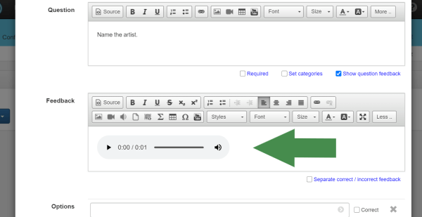 audio file on exam feedback page