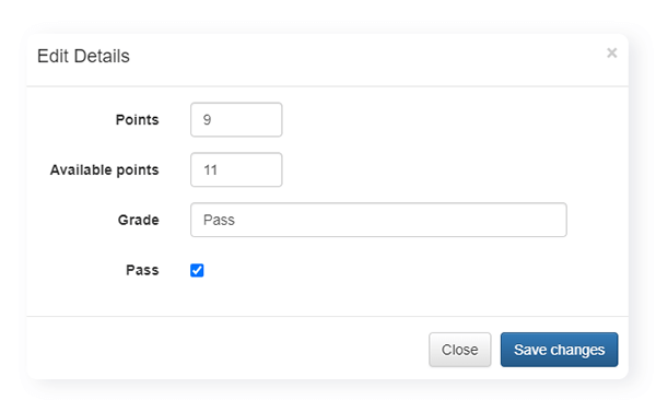 page to edit quiz results for a respondent