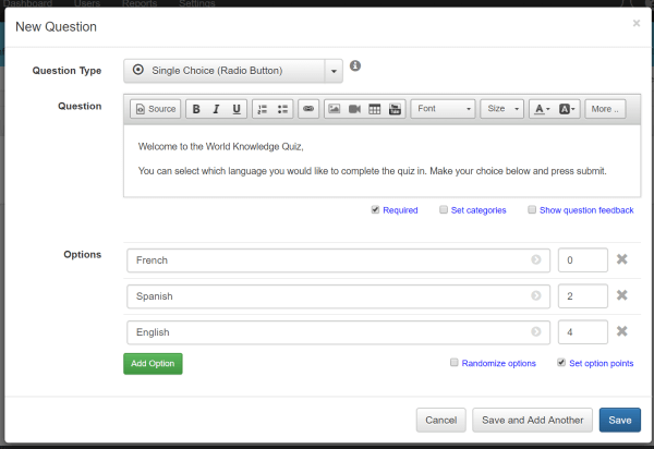 quiz question page with example text for building a logic redirect