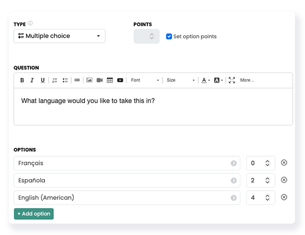 FlexiQuiz create screen with option points