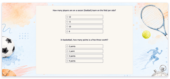 FlexiQuiz page style screen boarded
