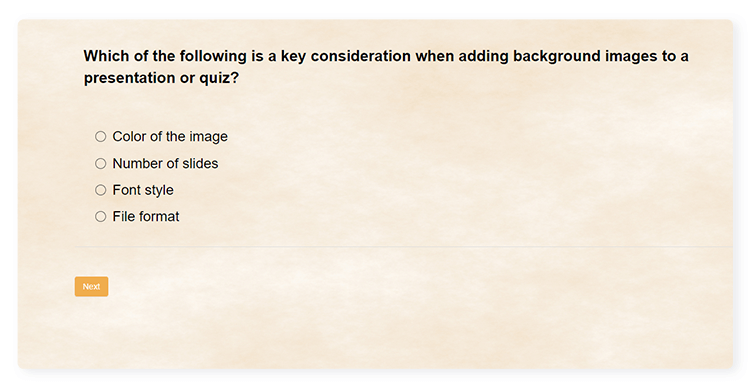 Background image on a multiple choice quiz