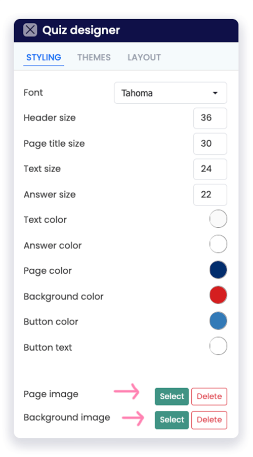FlexiQuiz styling background image to all pages tab