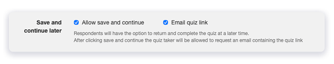 Flexiquiz save and continue later option box