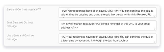 customizing the message for save and continue on configure options