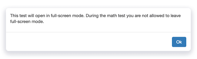 message for test takers before starting with warnings