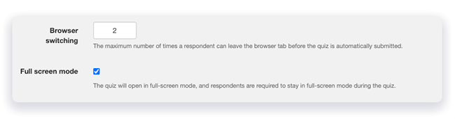 setting full screen mode on quizzes