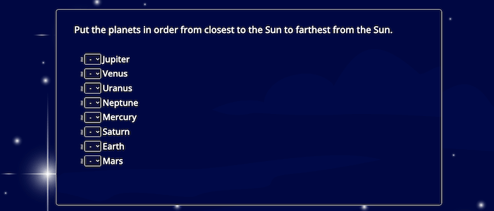 Example of order list question on FlexiQuiz