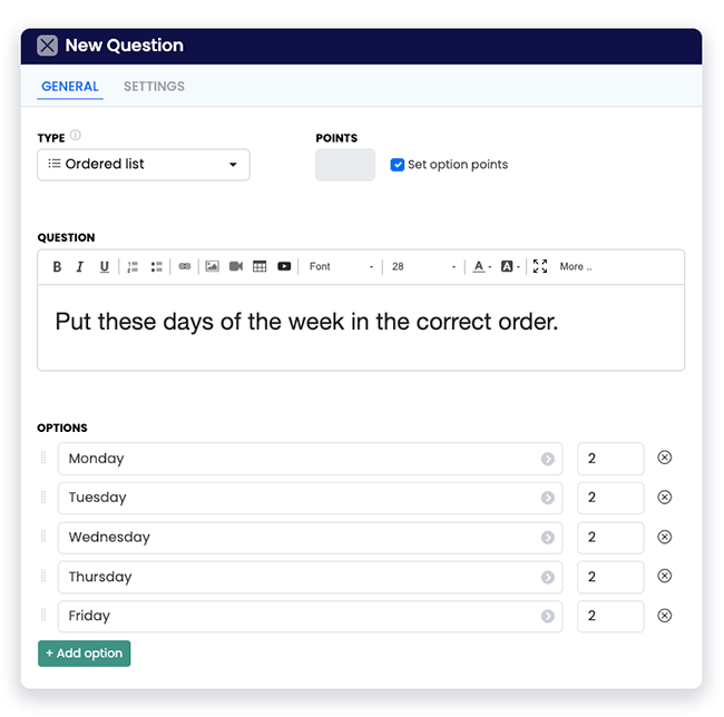 new question example of adding your answer in correct order
