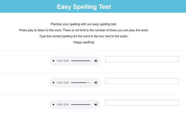example of a listening spelling quiz template