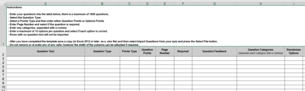 Import quiz questions spreadsheet