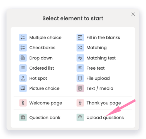 Upload question element