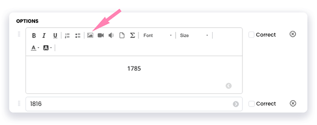 answer options screen with arrow to formatting options