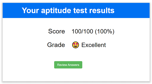 quiz results page with grades