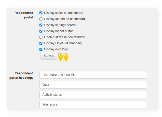 FlexiQuiz LMS respondent portal settings