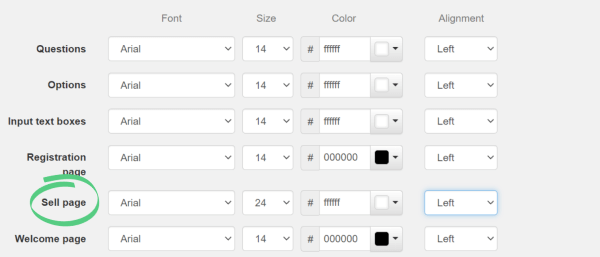 Sell options highlighted on Theme screen