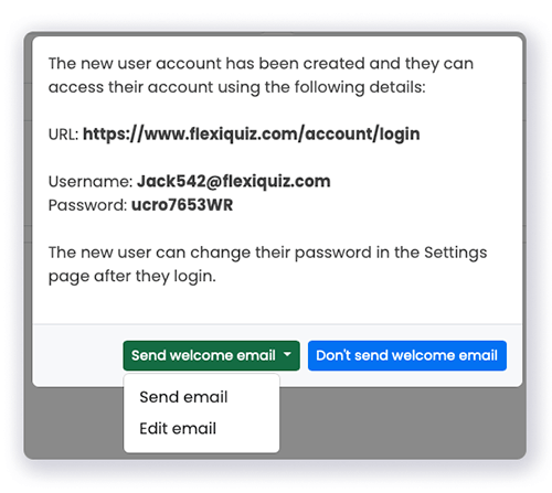 Options to send welcome email now or edit first