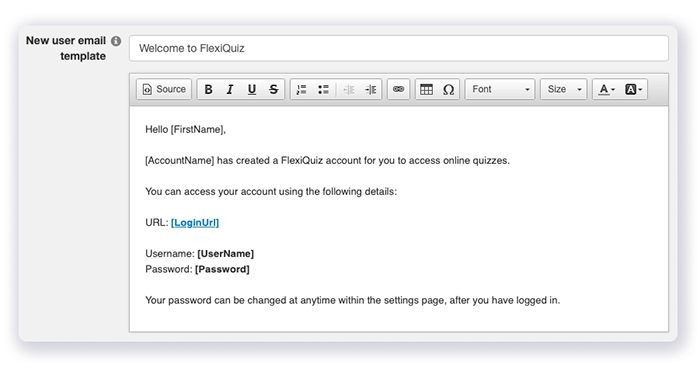 Custom welcome email template to send quiz takers