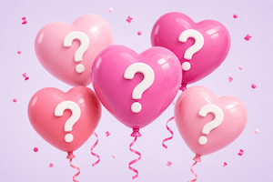 quiz question marks on heart balloons