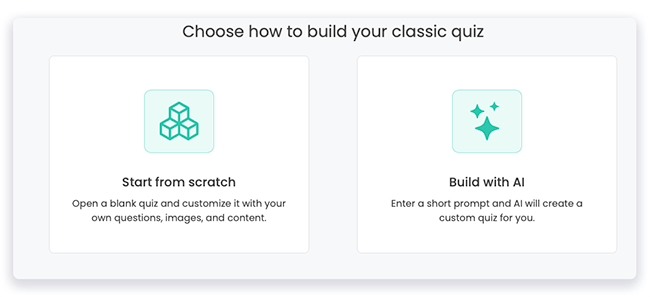 Screen for choosing add own questions or use AI option