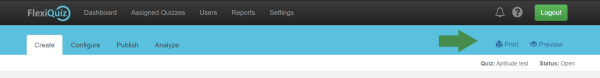 Print quiz button on the create screen