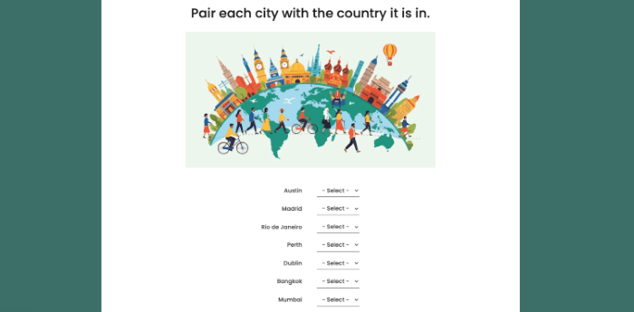 example of flexiquiz question on matching quiz question