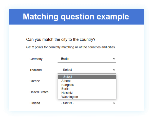 respondent view for matching quiz question