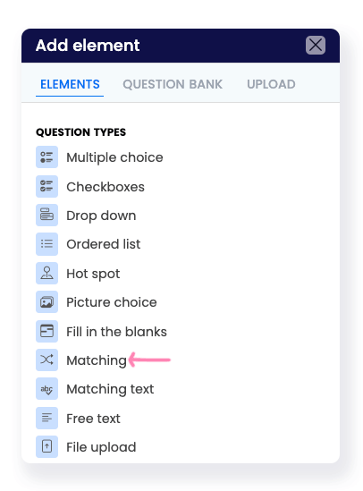 flexiquiz add element question to matching