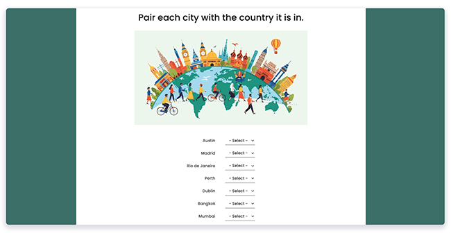example of flexiquiz question on matching quiz question